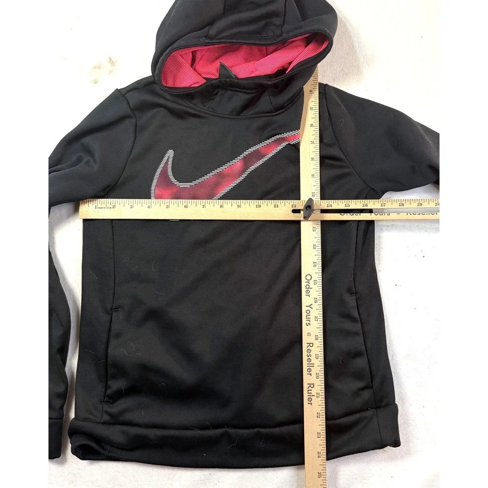 Nike Hoodie Girls L Black Dri-FIT Pullover Neon Pink Mesh Swoosh Sportswear